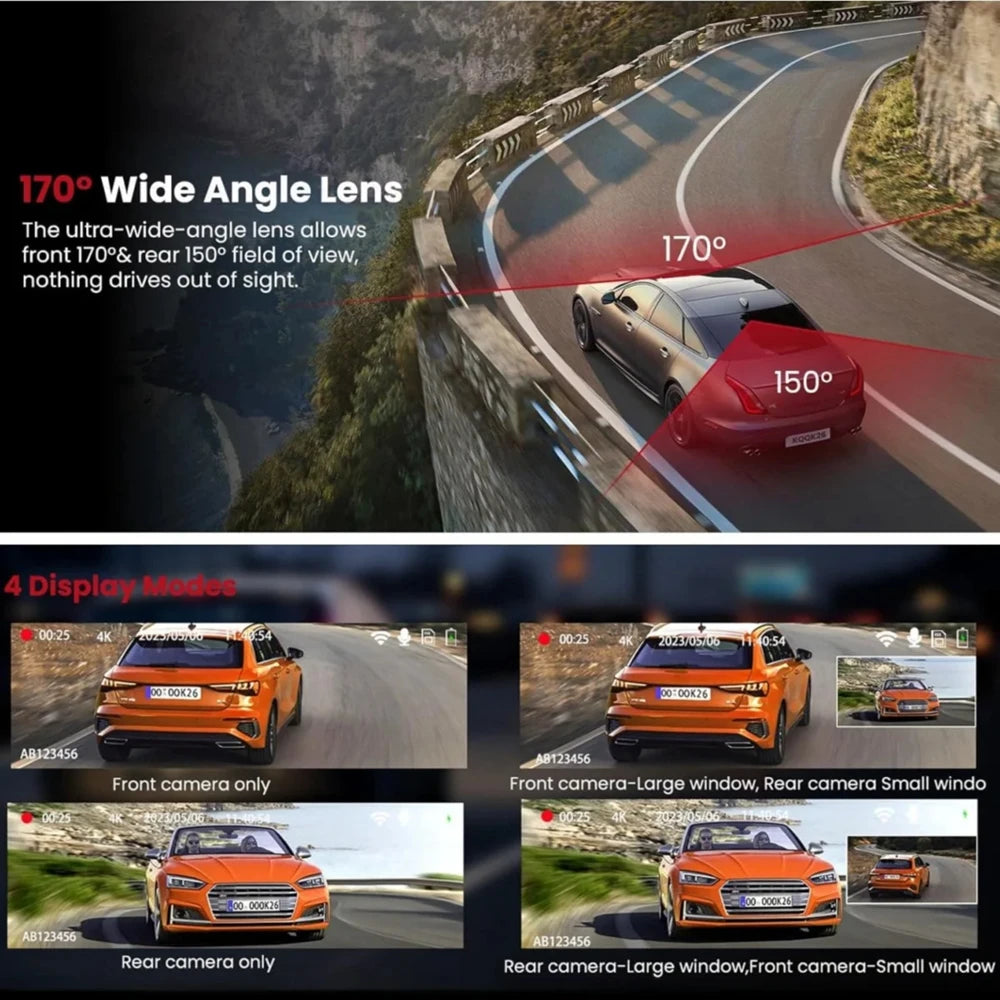 Soam View 4K: Dual Dash Cam with WiFi and 24H Monitor